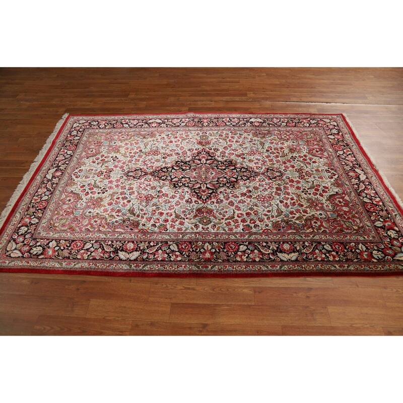 Floral Qum Persian Rug Traditional Handmade Silk Carpet - 4'6"x 7'0"