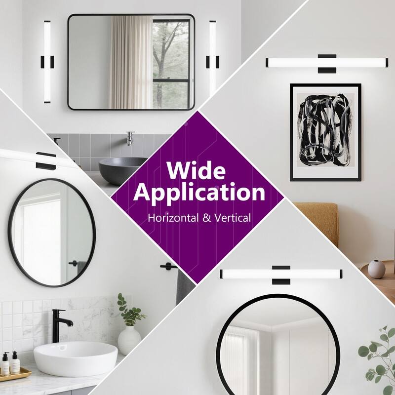 Modern Black LED Bathroom Vanity Light - 6000K Cool White Over Mirror Lighting