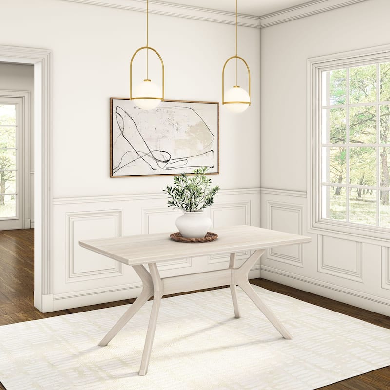 Plank and Beam Verso Cross Leg Rectangular Dining Table - 60" - Coastal White Wirebrush