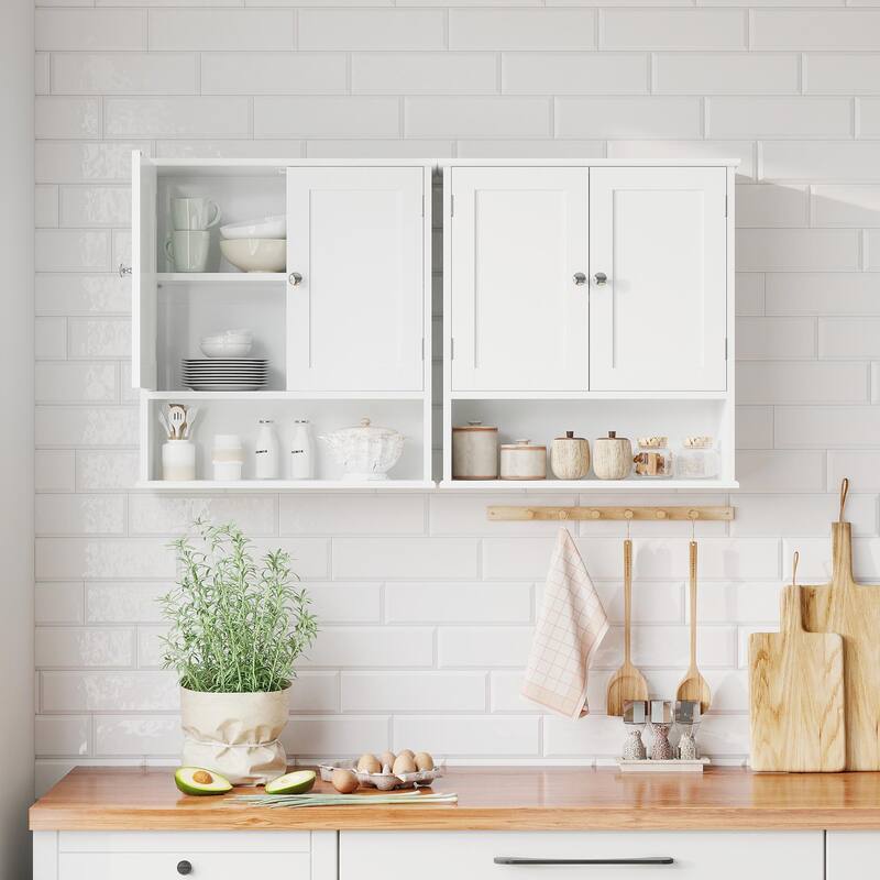 Anmytek Tall Slim Bathroom Storage Cabinet with Reversible Door and Adjustable Shelves White Linen Tower
