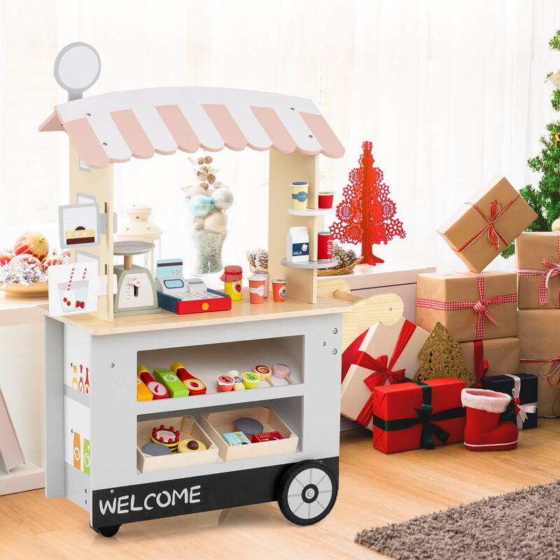 Costway Kids Snacks & Sweets Food Cart Kids Toy Cart Play Set with 30 - See Details