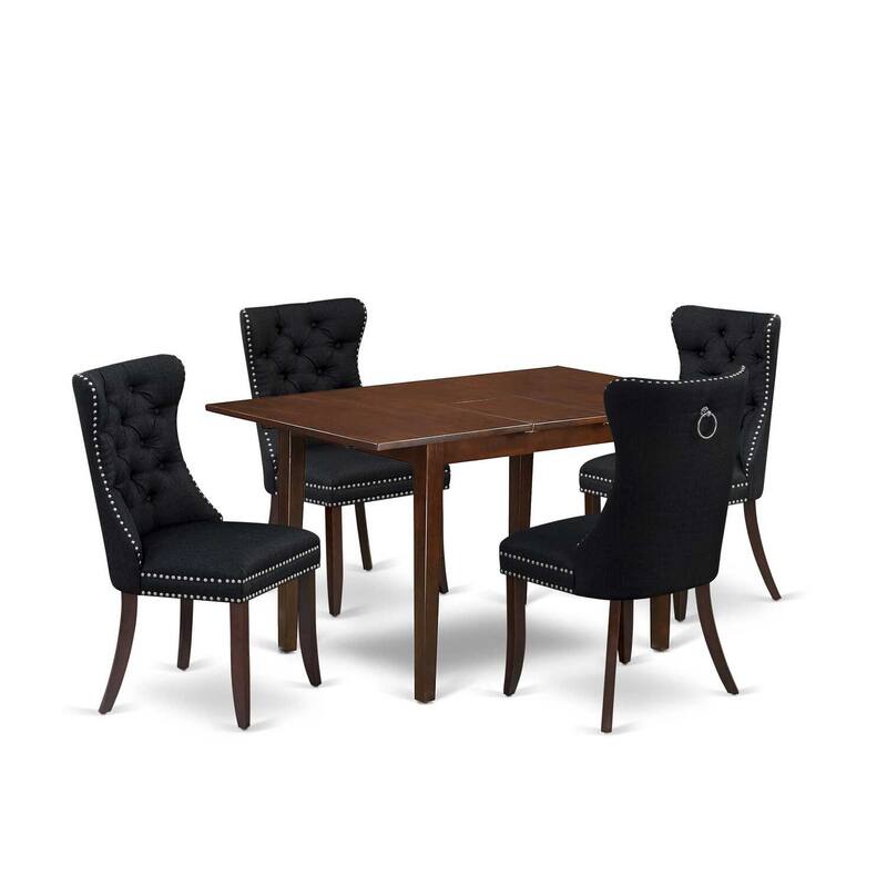 5-Piece Mahogany Finish Solid Wood Top - Rectangular Upholstered Dining Room Set - Seats 4