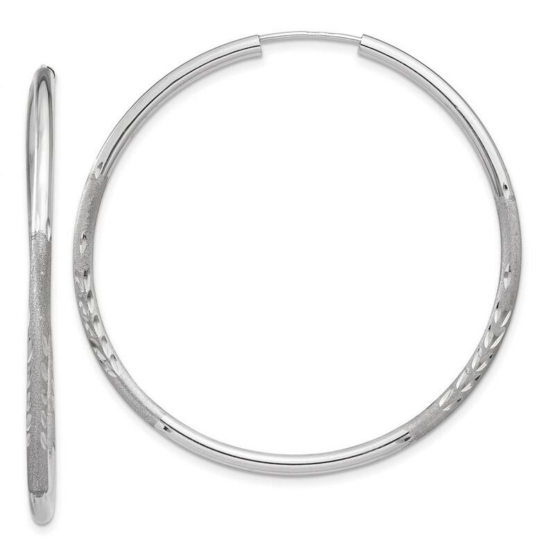 Curata 10k White Gold 2mm Diamond Cut Endless Hoop Earrings - 12mm - 42mm