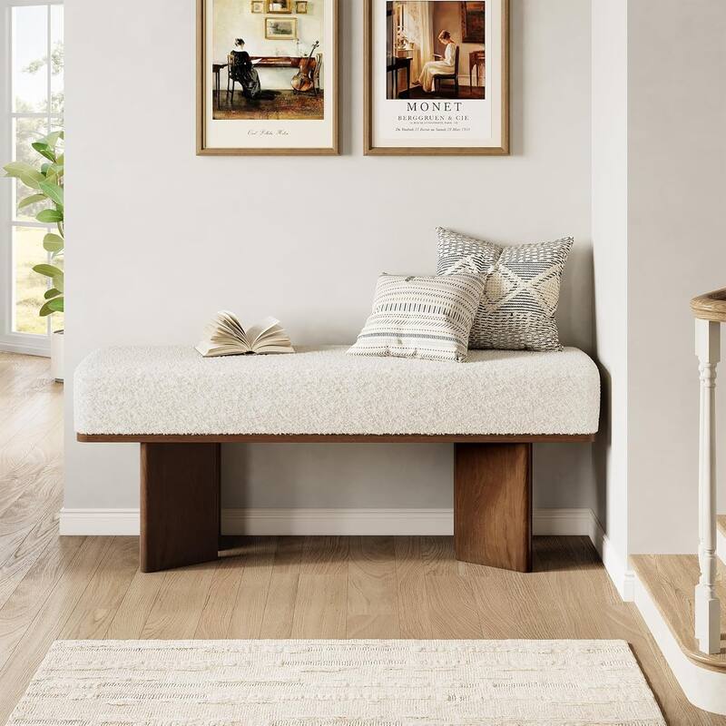 47-in Bench with Cushion for Living Room Hallway Dining Table, Rectangle Upholstered Entryway/ End of Bed/Dining Bench