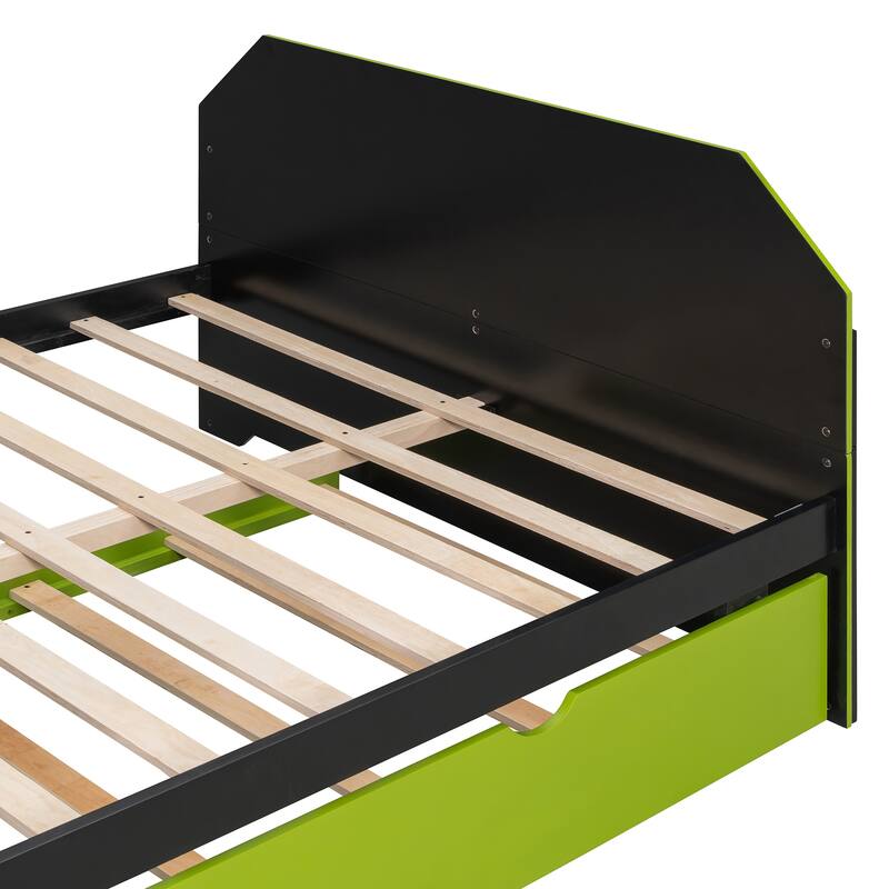 Full Size Wood Daybed with Twin Trundle, Desk, and USB Port