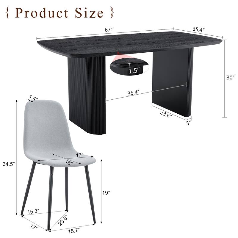 7-Piece Dining Table Set.67 * 35.4 inch wood grain MDF dining table With 6 High Resilience Dining Chairs