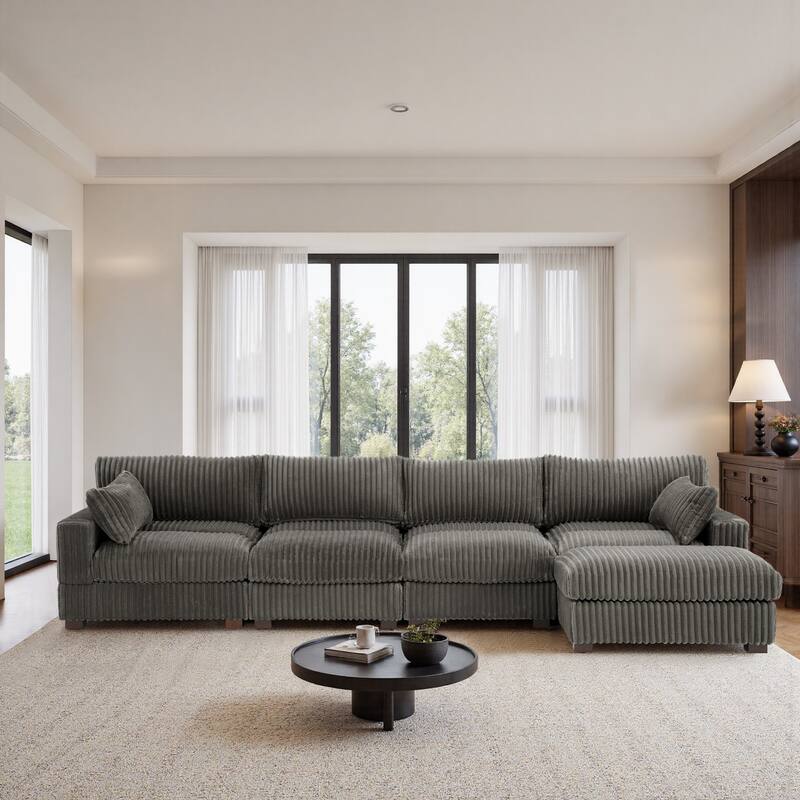 Plush Flannel Modular Sectional Sofa for Living Room