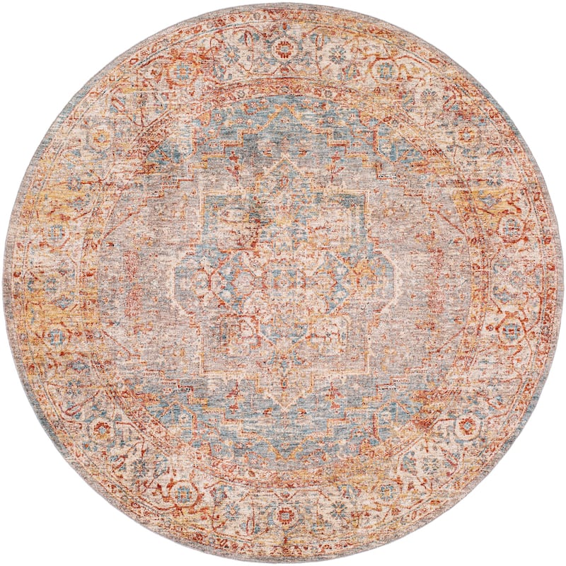 Livabliss Traditional Mirabel Medallion Area Rug - 6'7" x 6'7" Round - Burnt Orange