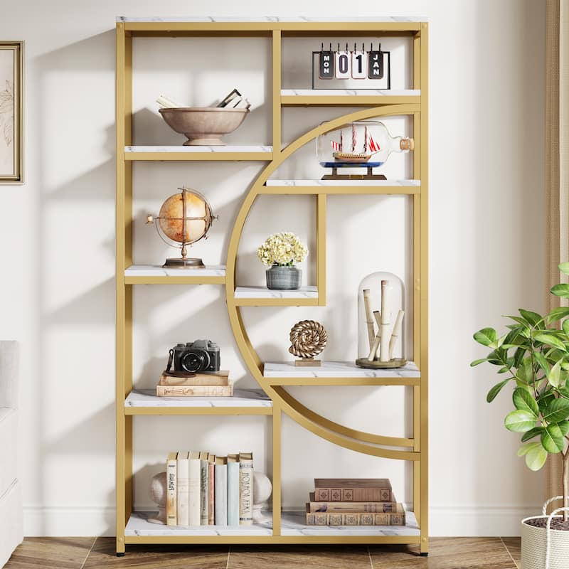 Bookshelf Industrial 5 Tier Etagere Bookcase, Freestanding Tall Bookshelves
