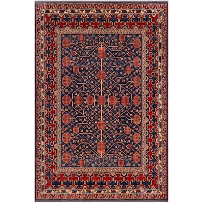 Rustic Super Kazak Knox Blue/Red Hand Knotted Wool Rug - 7'0'' x 7'8''