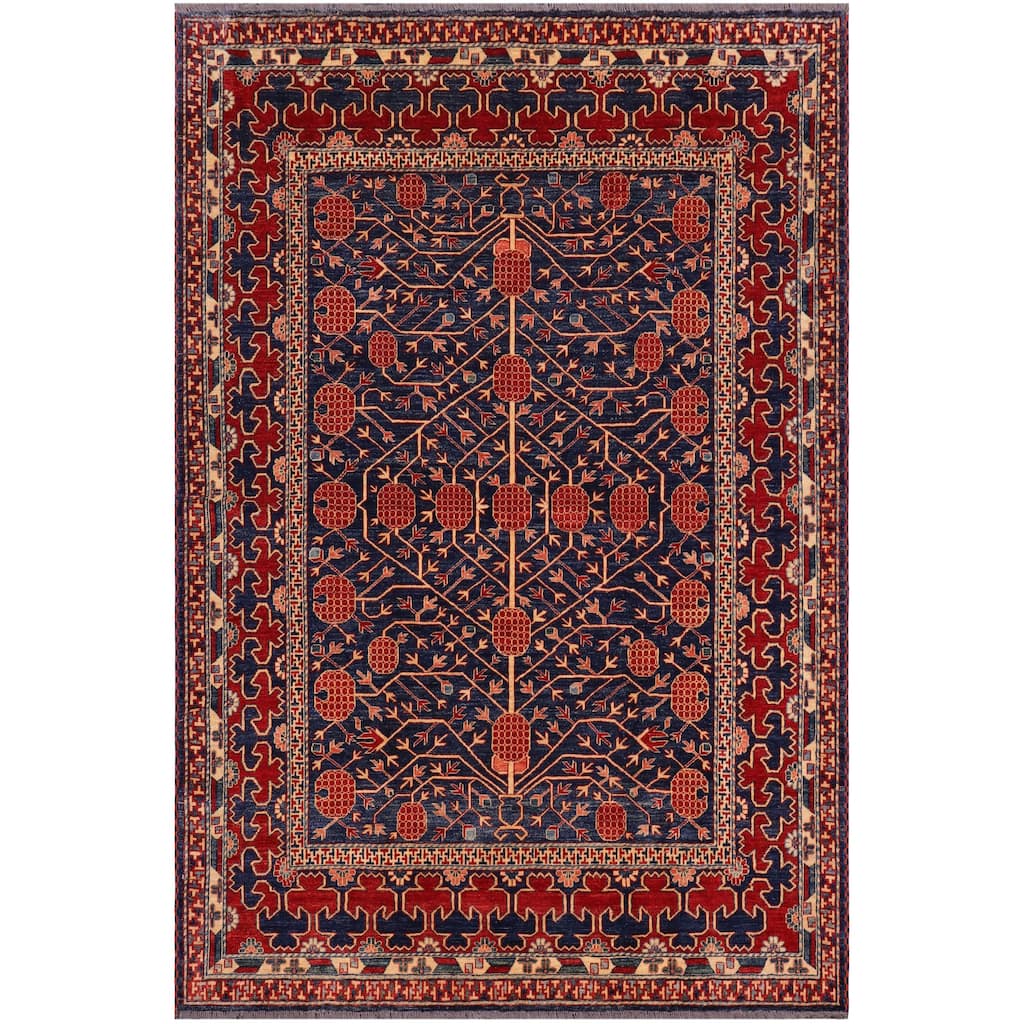 Rustic Super Kazak Knox Blue/Red Hand Knotted Wool Rug - 7'0'' x 7'8''