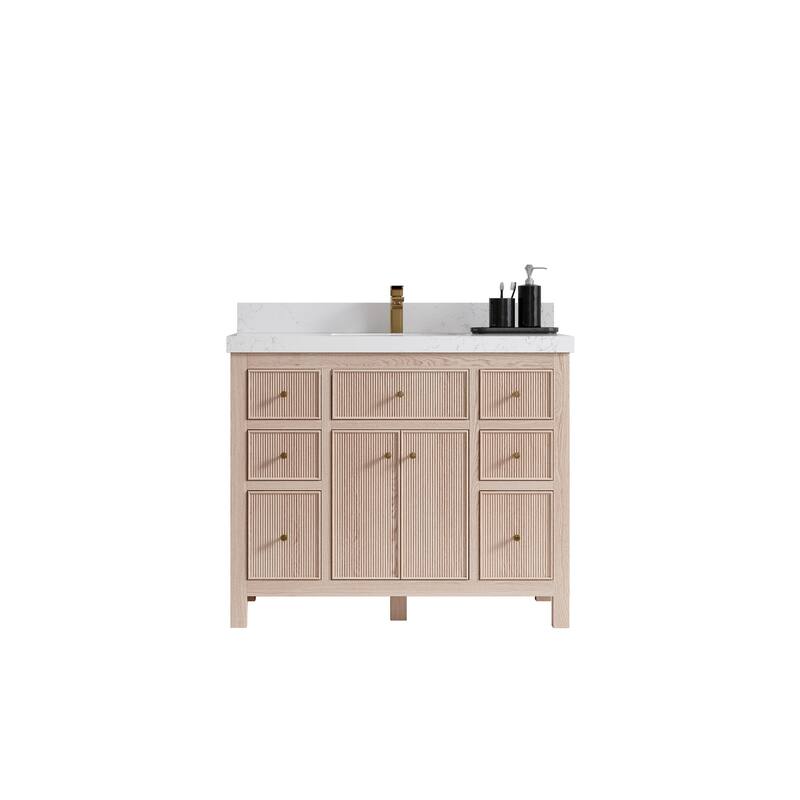 Willow Collections 42 x 22 Sonoma White Oak Wood Single Sink Bathroom Vanity with Quartz or Marble Countertop