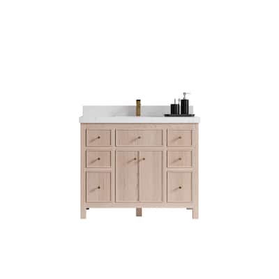 Willow Collections 42 x 22 Sonoma White Oak Wood Single Sink Bathroom Vanity with Quartz or Marble Countertop