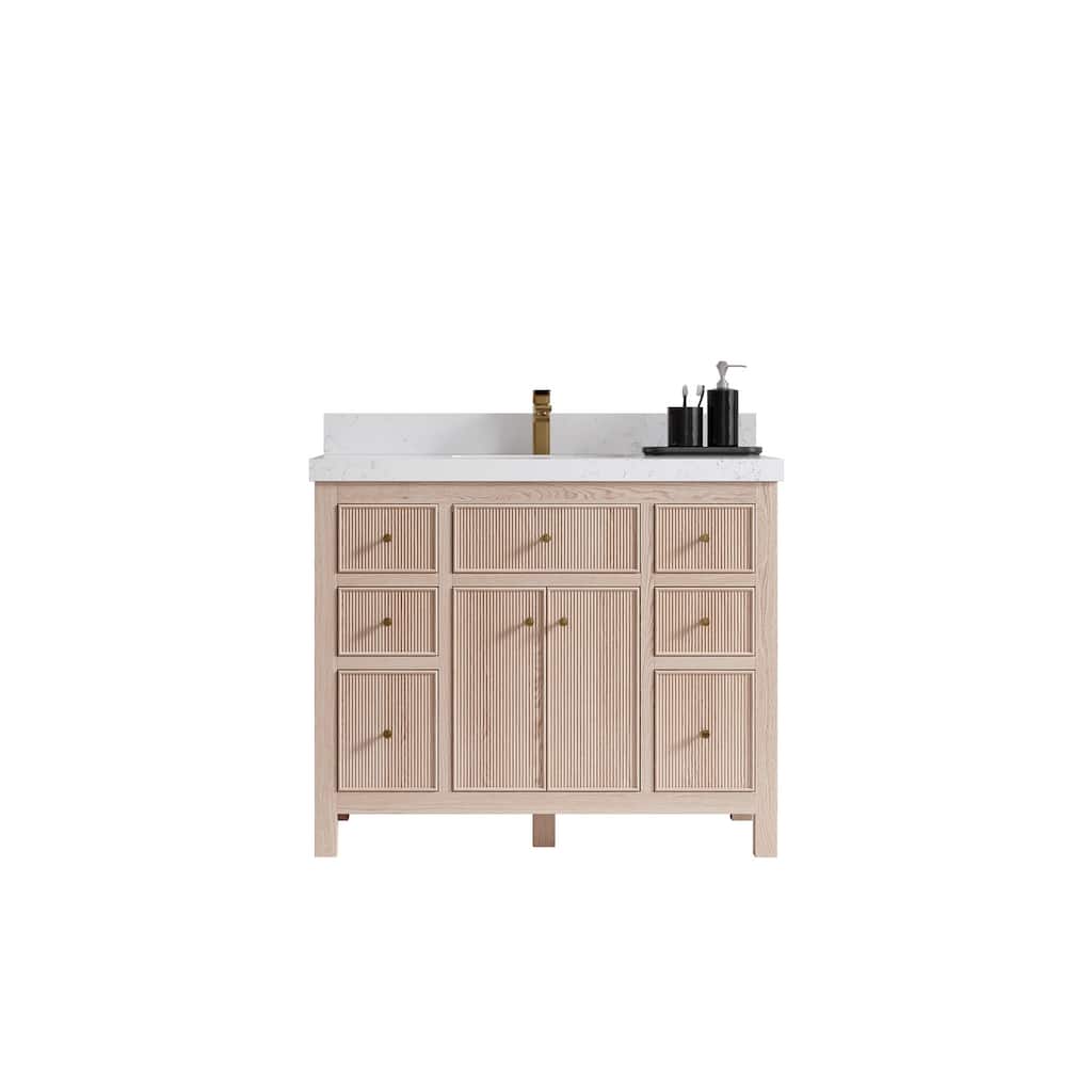 Willow Collections 42 x 22 Sonoma White Oak Wood Single Sink Bathroom Vanity with Quartz or Marble Countertop