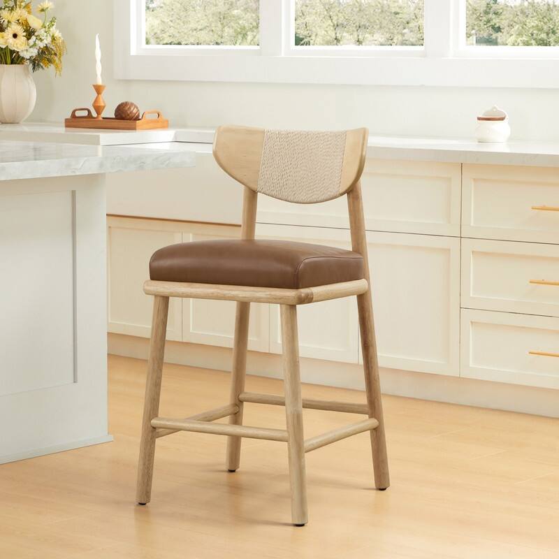 Spruce & Spring Boho Woven Bar Stool with Curved Back