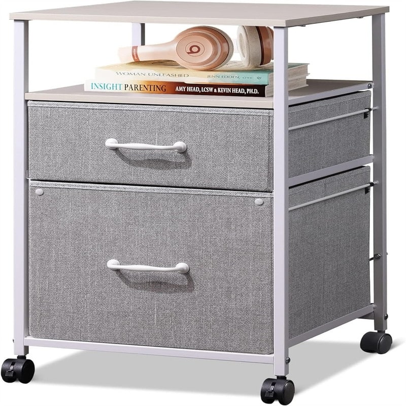 2 Drawer Mobile File Cabinet - 15.7"D x 15.4"W x 26.8"H - Light grey