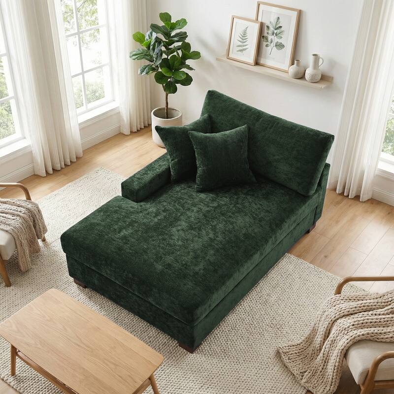 Oversized Chenille Modular Chaise Lounge With Deep Seat