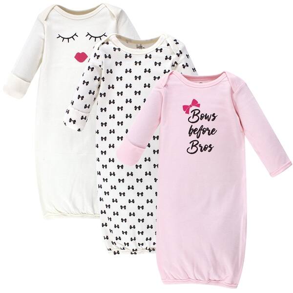slide 1 of 1, Little Treasure Baby Girl Cotton Long-Sleeve Gowns 3pk, Bows 0-6 Months - Bows