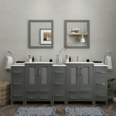 Vanity Art 84-Inch Double Sink Bathroom Vanity Set with Top and Free Mirrors - 84 X 18.1 X 35.8