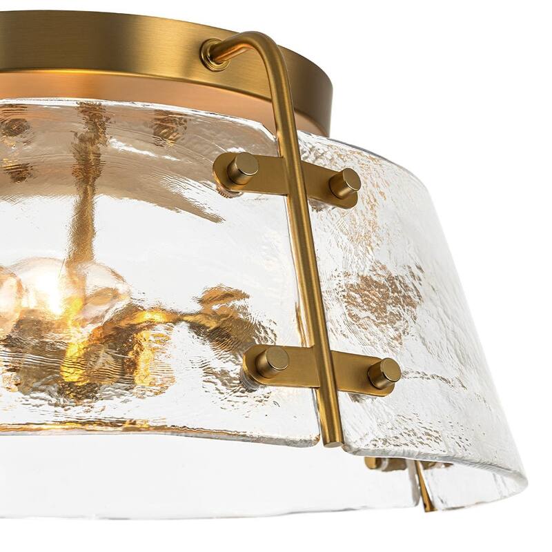 Traditional 3-Light Handmade Water Glass Semi-flush Mount - Brushed Brass