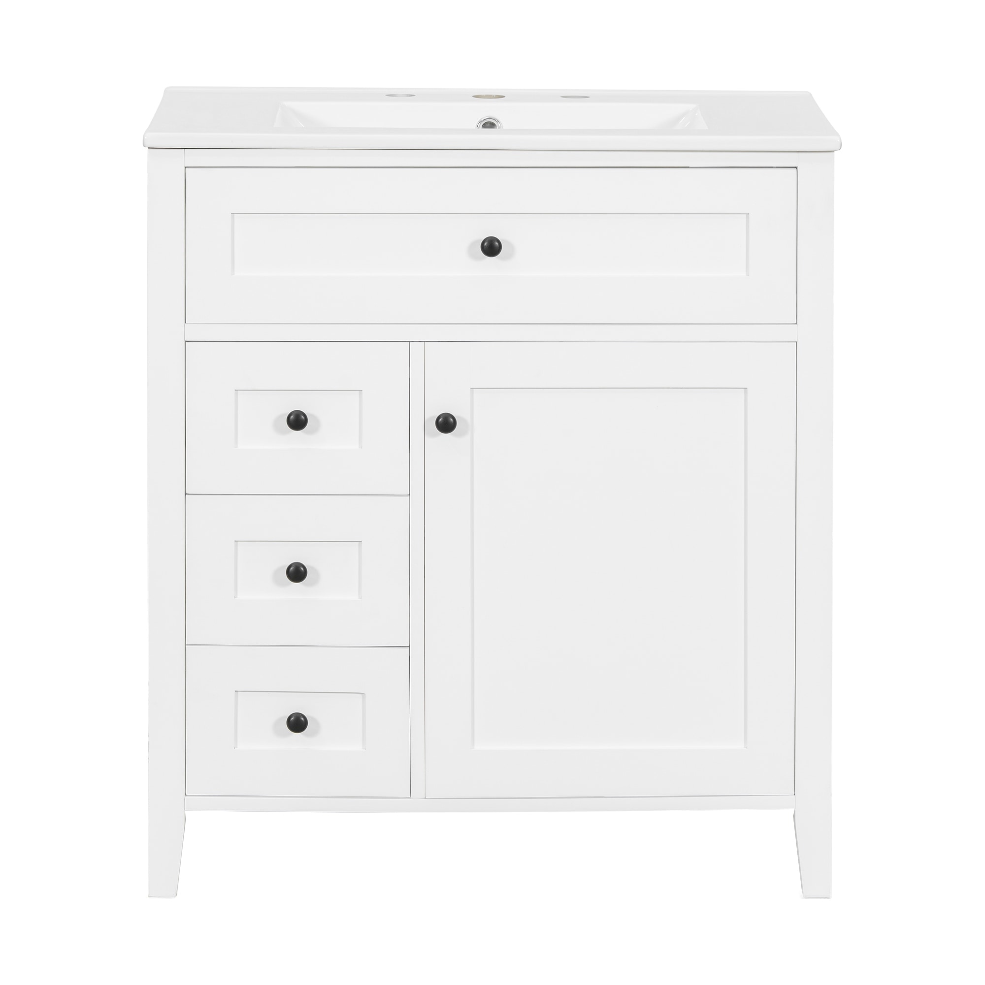 30"/36" Freestanding Bathroom Vanity with Ceramic Top Sink, Solid Wood Frame Bathroom Storage Cabinet with Adjustable Shelf