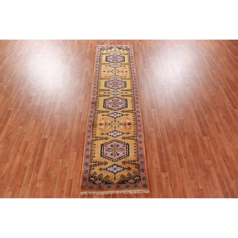 Geometric Viss Indian Runner Rug Hand-Knotted Wool Carpet - 2'7"x 9'10"