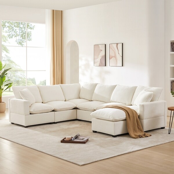 Oaks Aura Modern L-Shape Modular Sofa, 7-Seat Chenille Sectional