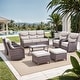 preview thumbnail 76 of 101, Outdoor Sofa with 6-Inch Thick Cushions Furniture for Porch 8PCS Sofa Swivel Chair w/ Table Ottoman - Brwon Wicker Beige Cushion