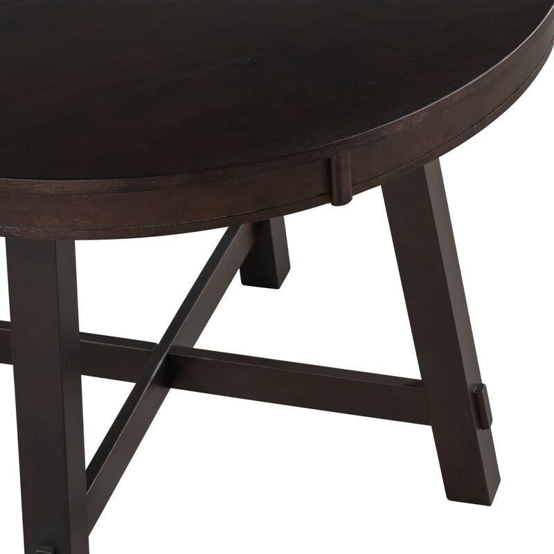 Farmhouse Round Extendable Dining Table with 16" Leaf Wood Kitchen Table