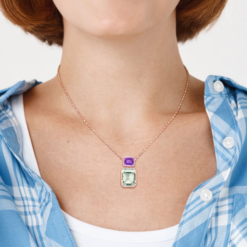 Miadora 20 1/8ct TGW Rose de France Green Quartz Fashion Necklace in Rose Sterling Silver