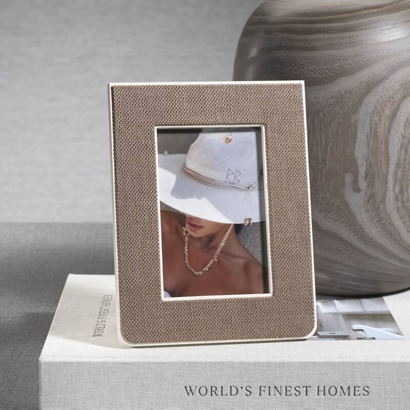 Raffia Over Nappa Cream Leather Photo Frame