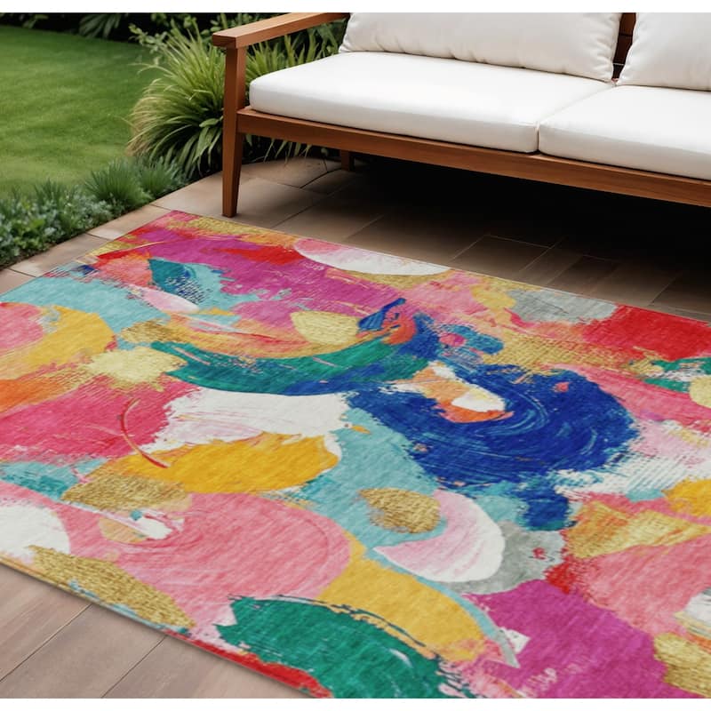 HomeRoots Abstract Transitional Rectangle Outdoor Rug - 9' X 12'