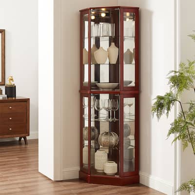 6 Shelf Corner Curio Display Cabinet with Lights, Mirrors and Shelves