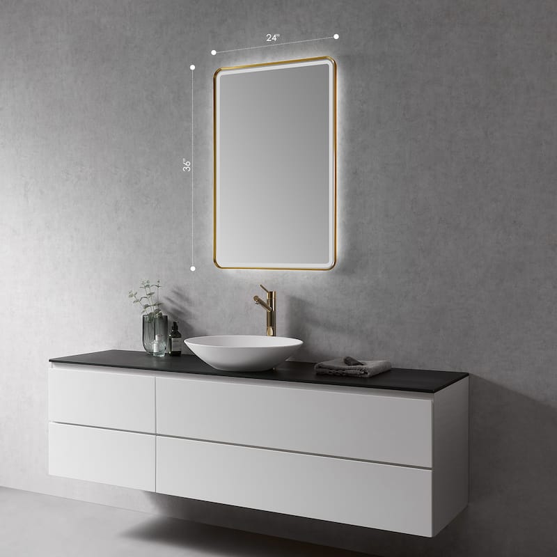 Altair Viaggi Rectangle Framed LED Lighted Wall Mirror - 24 in. - Gold