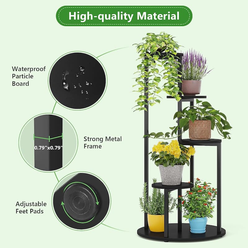 4-Tier Plant Stand Indoor for Balcony, Wood Plant Flower Shelf Holders