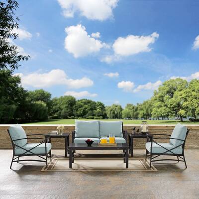 Crosley Kaplan 6 Pc Outdoor Loveseat Patio Furniture Set - 164"W x 65.5"D x 36.5"H