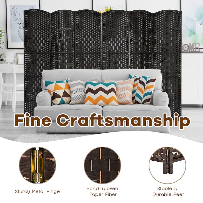 Costway 6-Panel Room Divider 6Ft Weave Fiber Folding Privacy Screen