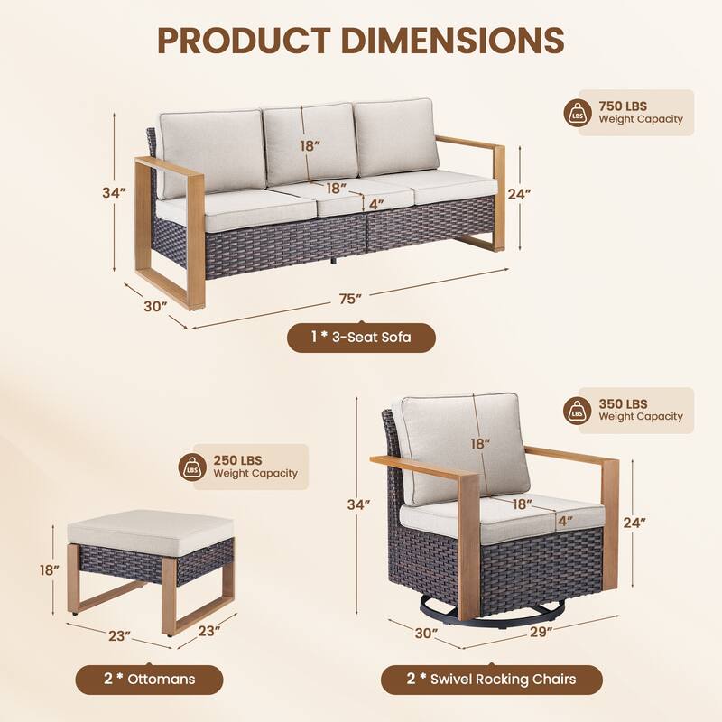 Pocassy Outdoor Sofa Patio Swivel Chair Funiture Set