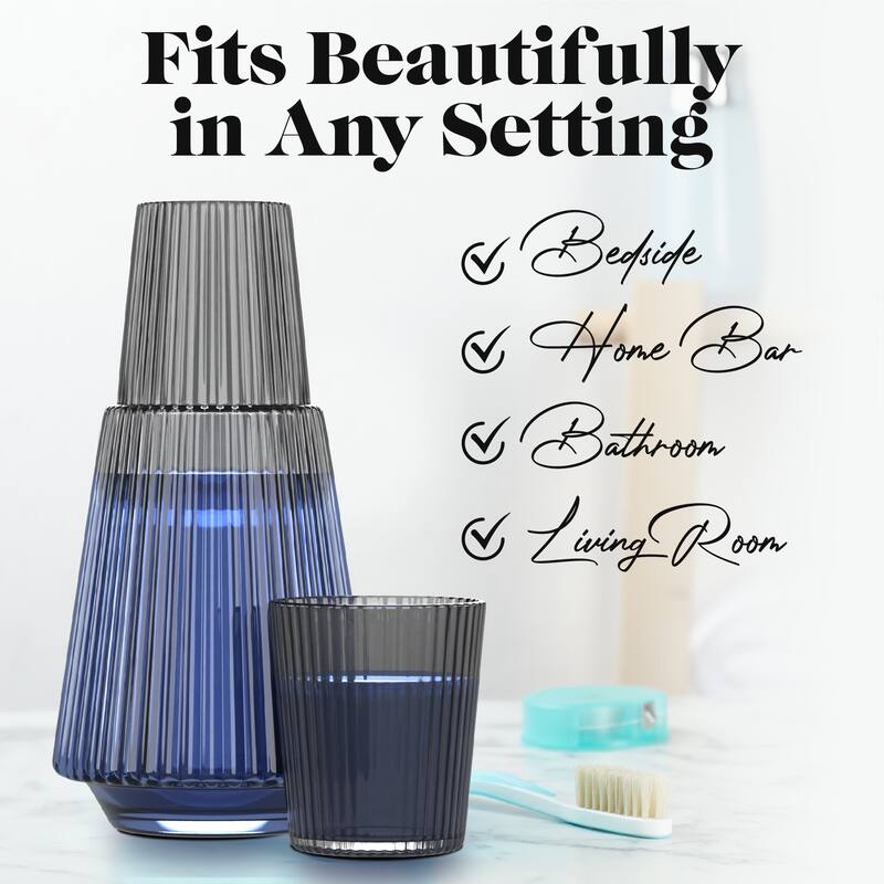 American Atelier Vintage Bedside Water Ribbed Carafe with Lid Tumbler