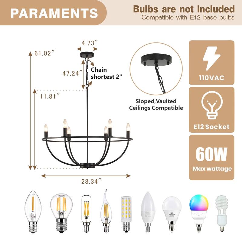 6-Light Classic Mid-century Chandelier