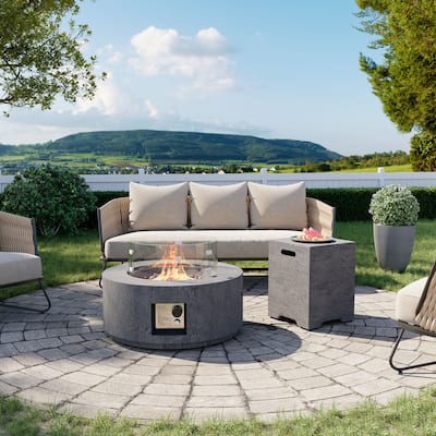COSIEST 28" Modern Outdoor Gas Fire Pit Table Textured Stone Finish