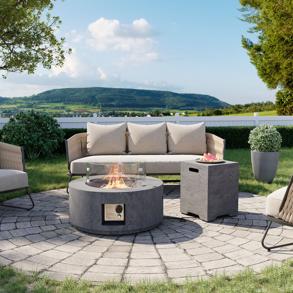 COSIEST 28" Modern Outdoor Gas Fire Pit Table Textured Stone Finish