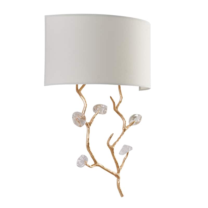 1-Light Gold Wall Sconce With Clear Glass Accents And A Fabric Shade
