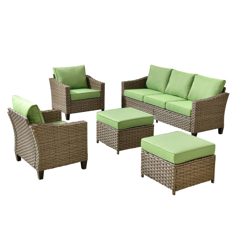 HOOOWOOO 5-piece Patio Wicker Conversation Set with Ottoman