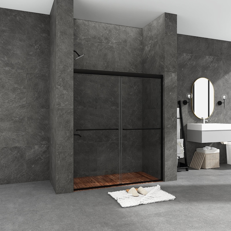 48/54/60 Inch Double Sliding Framed Shower Door with Clear Tempered Glass