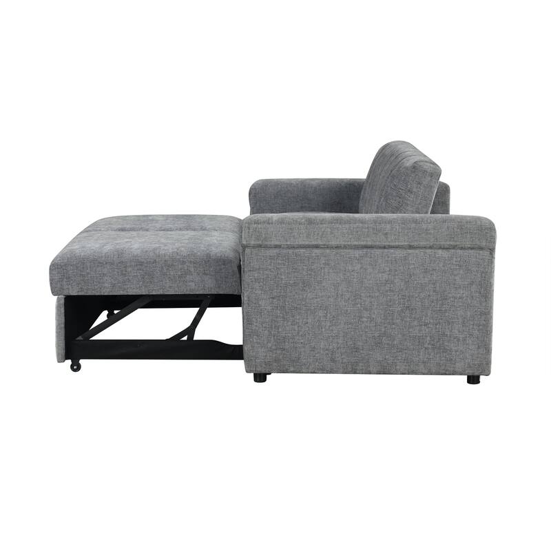 2-in-1 Loveseat Sleeper Recliner Sofa, Convertible Lounge Couch Pull Out Sofa Bed with Vertical Striped Backrest