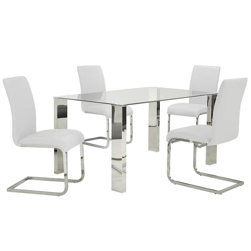 Contemporary Faux Leather and Metal Dining Chair, Set of 4 - Black and Chrome