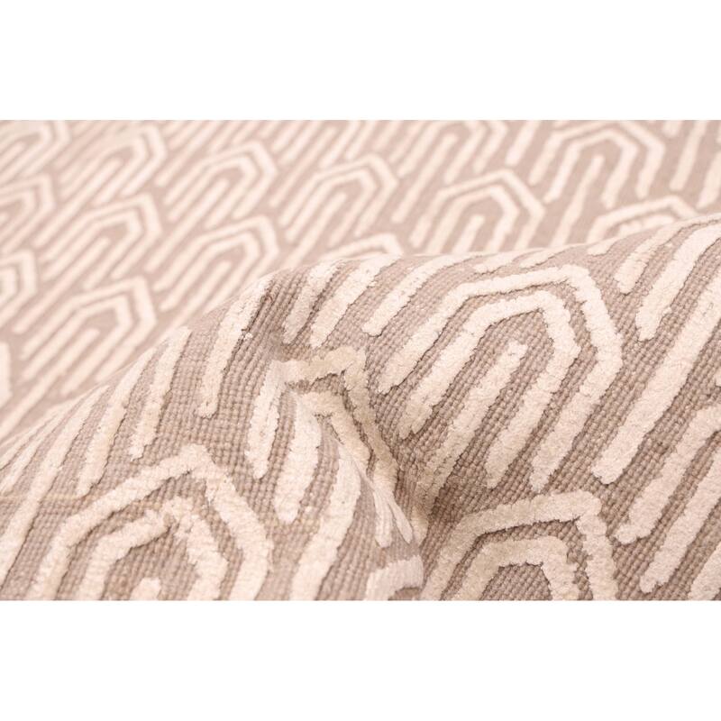 ECARPETGALLERY Hand Loomed Elysian Ivory Viscose, Wool Rug - 8'0 x 10'3