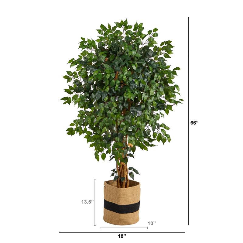 Artificial Tree 5.5Ft Indoor Faux Plant with Cotton Planter Home Decor - Green - 61 Inches and Over