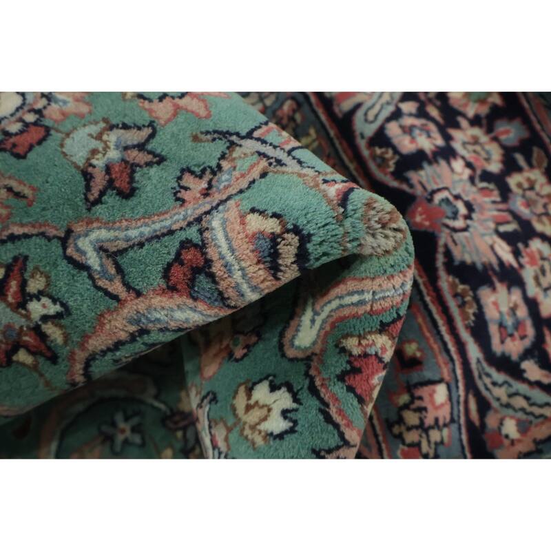 Hand Knotted Oriental 100% Wool Carpet Traditional All-Over Green Kashan Area Rug - 9' 11'' X 8' 1''